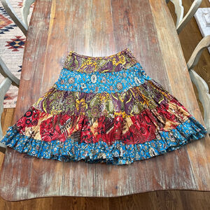 Etc. Small Blue Red Colorful Patchwork Floral Paisley Boho Skirt